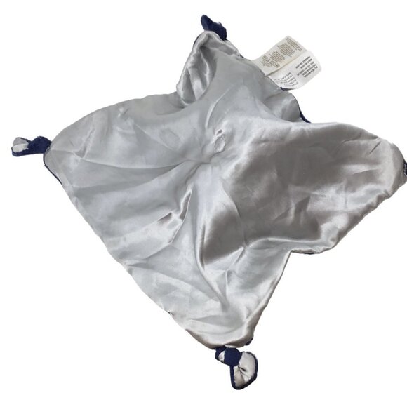 Elephant Navy Blue Cuddle Time Lovey Security Blanket Knotted Gray Satin Plush - Picture 5 of 7